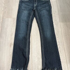 Elegant Black Frayed Hem Women's Wide Leg Jeans